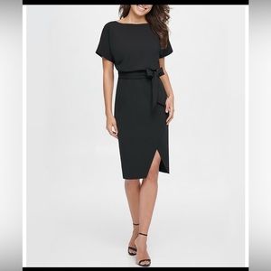 NEW Kenzie Boat Neck Self-Tie Waist Faux Wrap Blouson Dress